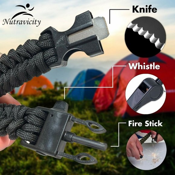 Nutravicity Paracord Emergency 3in1 Survival Bracelet - Fire, Knife, and Whistle - Picture 6 of 7